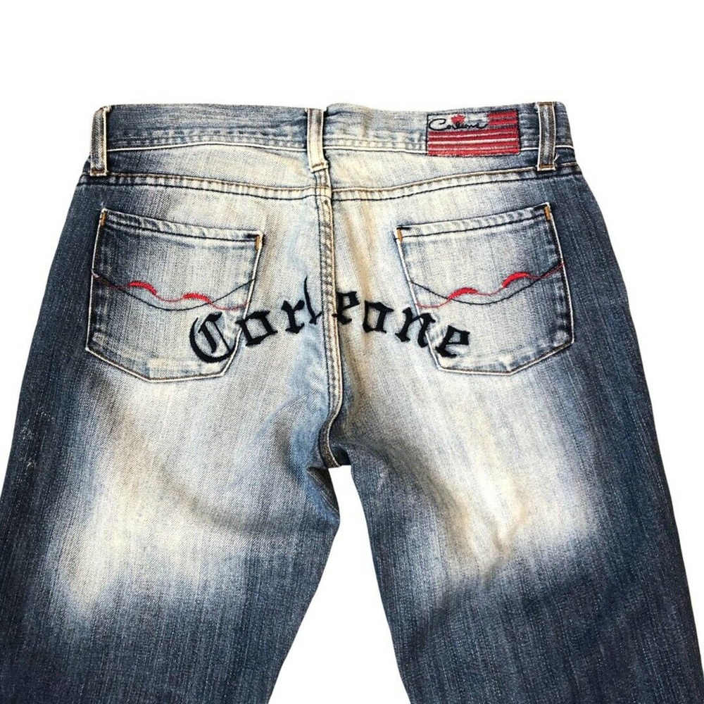 Corleone Jeans 30 Made in Italy Embroidered Blue Low Rise Straight 32 Inseam